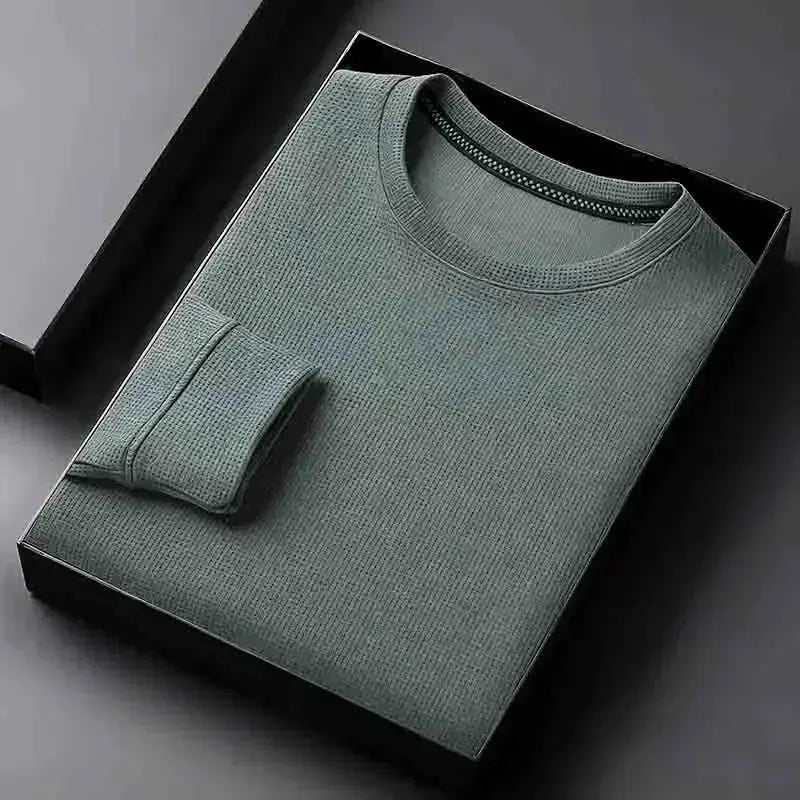 Men's Basic Crew Neck Long Sleeve Waffle Knit Sweater, Lightweight Casual Pullover for Daily Outfits by All Mart Bristol Ltd