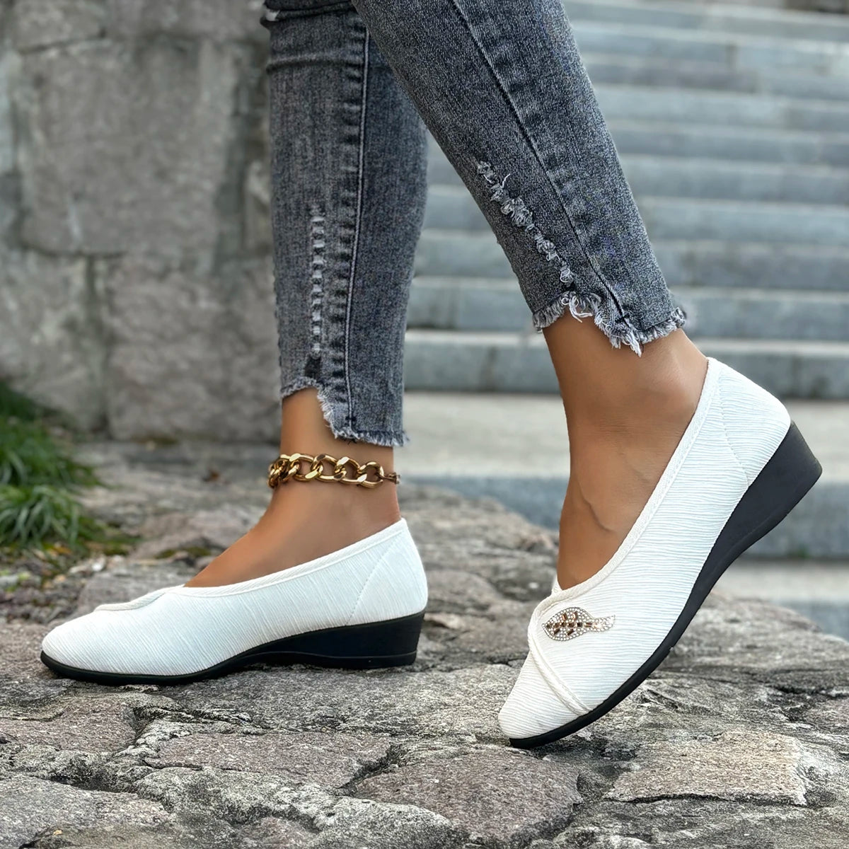 Women's Elegant Rhinestone Flat Shoes 2025 New Vamps Wrap Design Slip-On Casual Shoes Comfortable Walking Flats Plus Size by All Mart Bristol Ltd