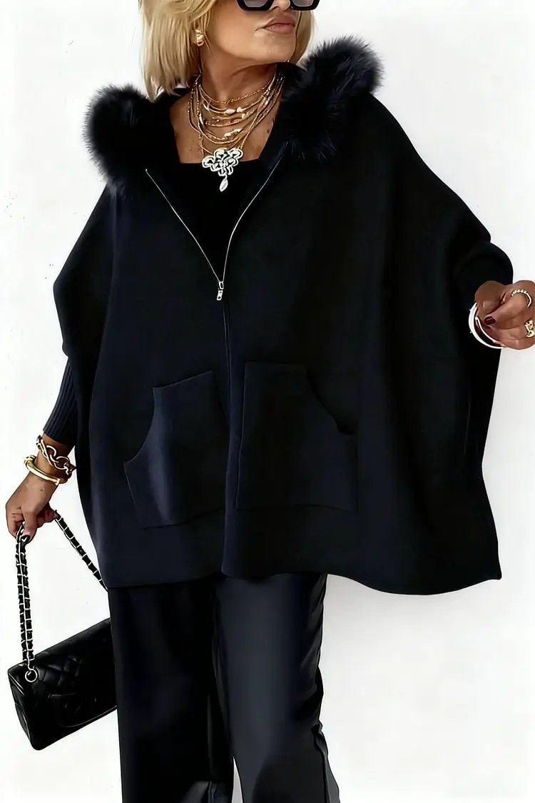 Ins Plush Hooded Cardigan Fashion Warm Pockets Zip-up Knitted Jacket Casual Outerwear Batwing Sleeve Sweater Women's Clothing by Dropshipman