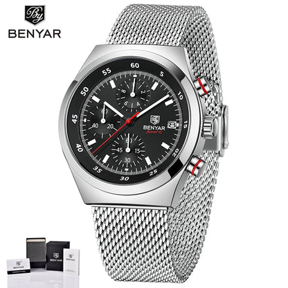 BENYAR Top Luxury Brand Men's Business Leisure Watch Mesh Band Quartz Timing Men's Watch 30 Meter Waterproof by All Mart Bristol Ltd