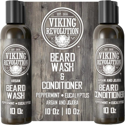 Beard Shampoo and Conditioner Set - Natural Wash & Conditioner with Argan & Jojoba Oils - Softens, Strengthens & Refreshes - Peppermint & Eucalyptus - Perfect Gift for Men - 600ml Total by All Mart Bristol Ltd