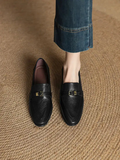 Autumn Women Loafers Casual Slip On Shoes Genuine Leather Daily Wear Fashionable Low Heeled Black And Brown, Sizes 34 To 43 by All Mart Bristol Ltd