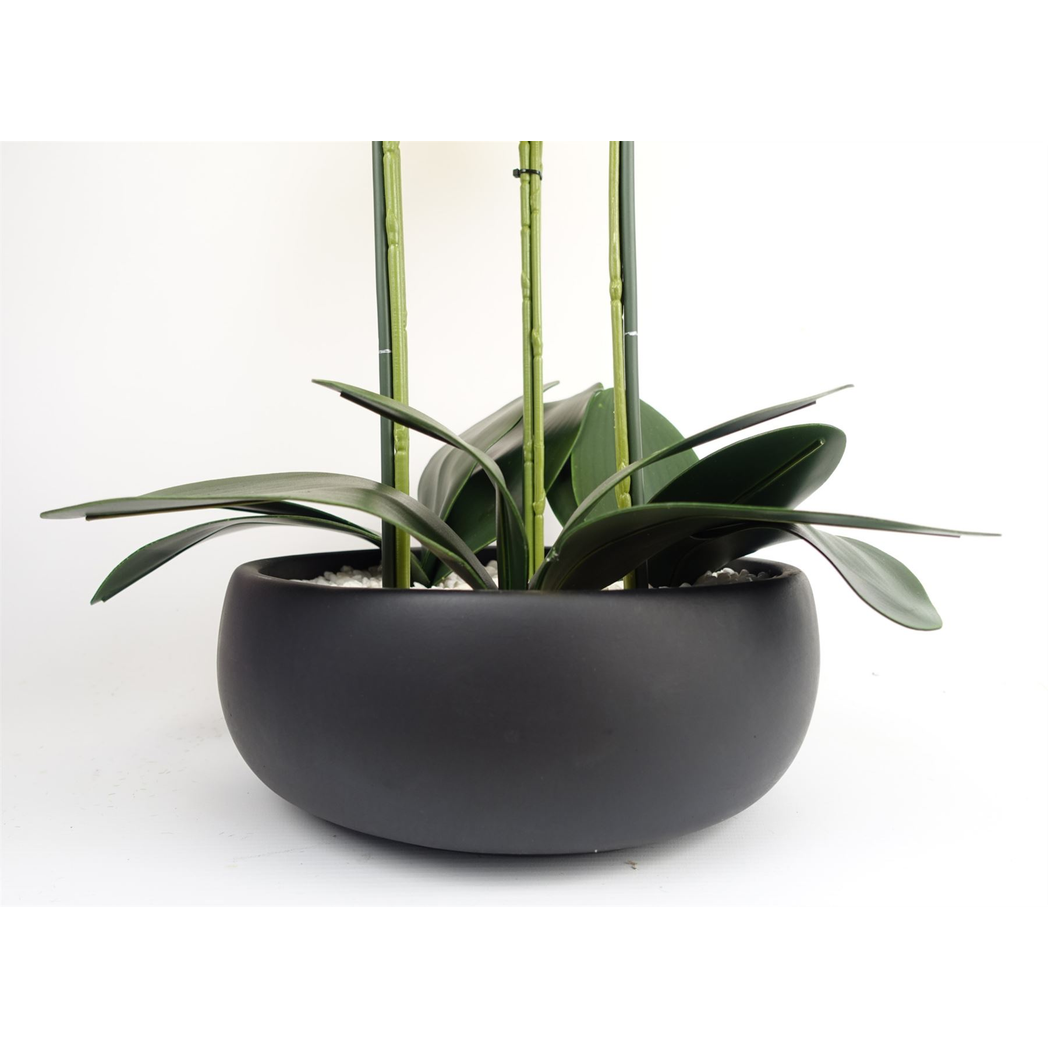 60cm Orchid Artificial Yellow Black Ceramic Planter by Leaf