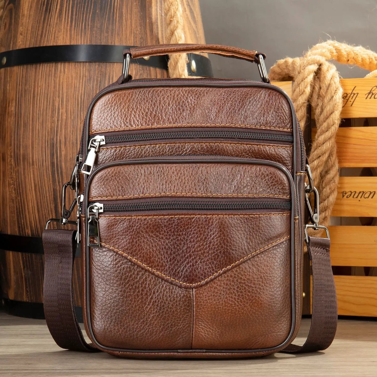 Men's Top Grain Leather Large Capacity Business Commuter Crossbody Bag Genuine Leather by Dropshipman