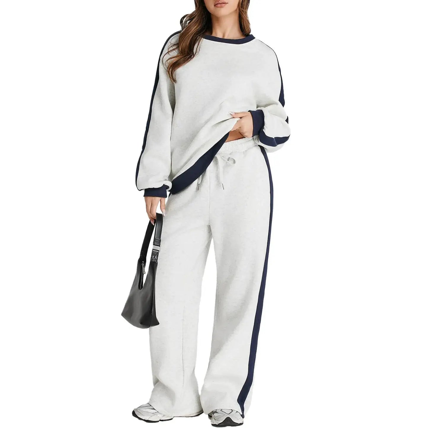 Cross-Border Spring and Autumn Casual Elegant Simple Color-Block Long Sleeve Fashion Loose Commuter Style Base Pullover Sweatshi by All Mart Bristol Ltd