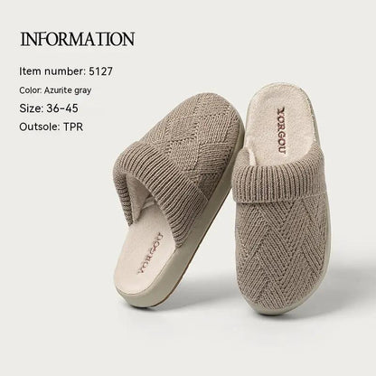 Yuangang Wool Cotton Slippers Women's Fleece-lined Thermal Indoor Floor Thick Bottom Non-slip Household Men's Winter by Dropshipman