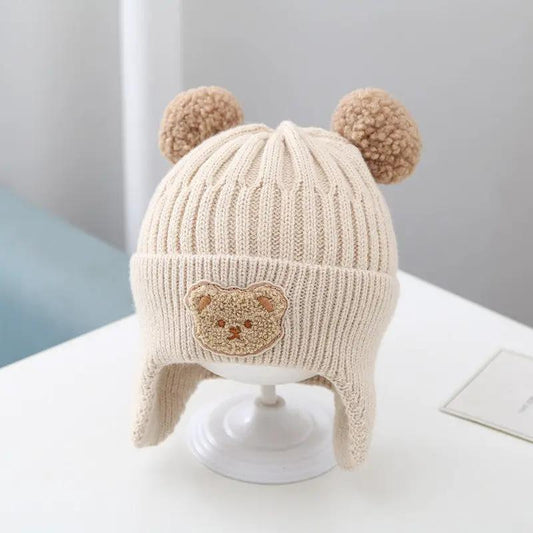 Baby Hat Warm Earflaps Cap Cute Bear Baby Knitted Woolen Cap by Dropshipman