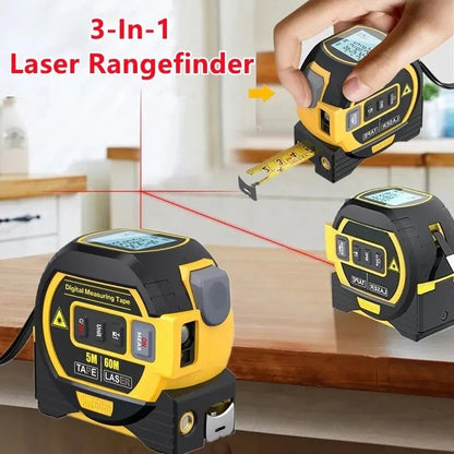Laser Tape Measure 3 in 1 Digital Tape Measure High Precision Laser Rangefinder Steel Tape Measure