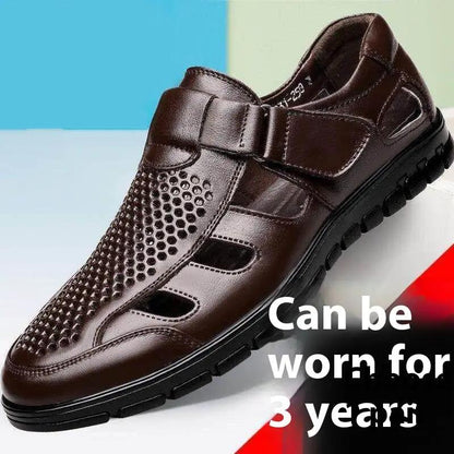 Men's Business Casual Hollow Work With Holes Leather Sandals by Dropshipman