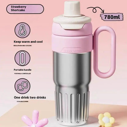 780ml Gradient Double Drink Thermal Cup Stainless Steel With Lid Coffee Cup Thermos Large Capacity Straw Cup For Male And Female by Dropshipman