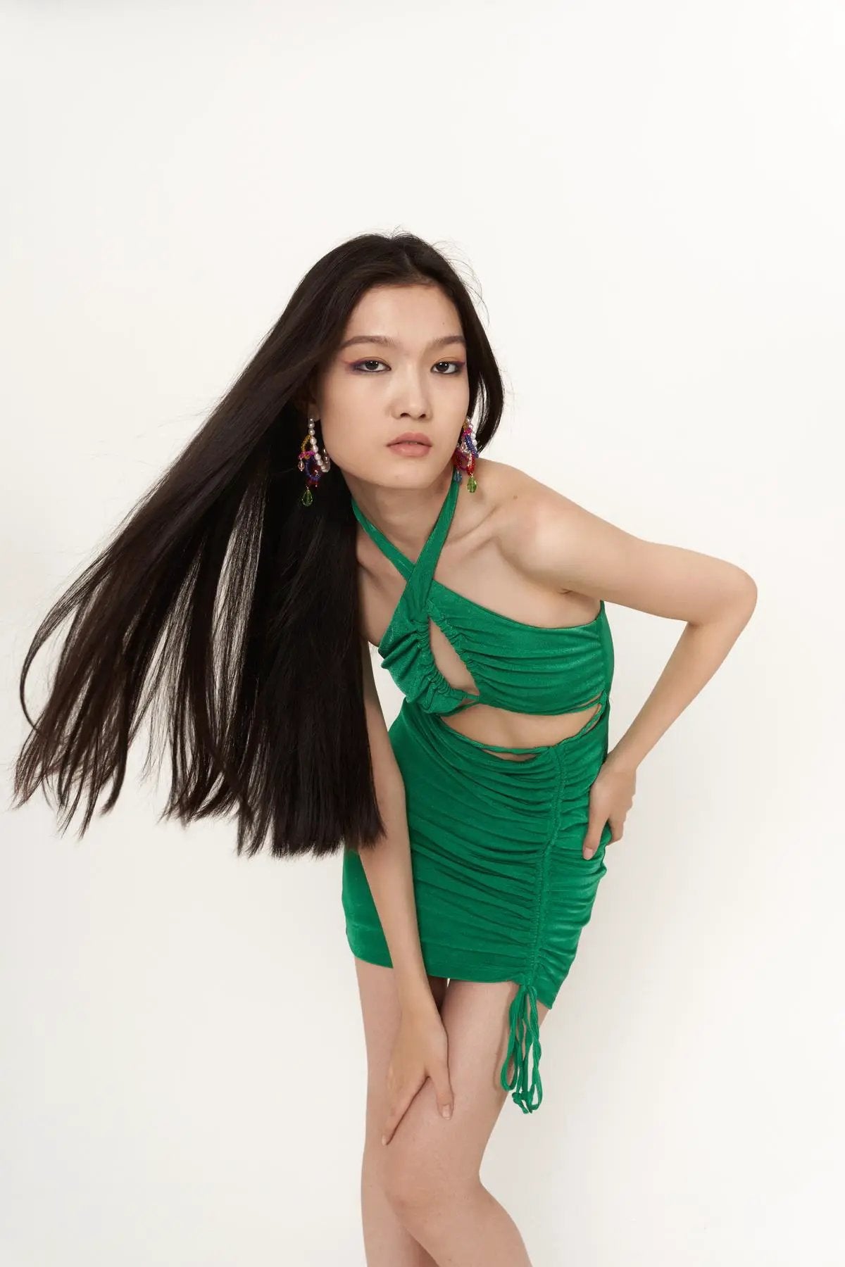 Viola Green Gathered Mini Bodycon Dress by Holly Lolly