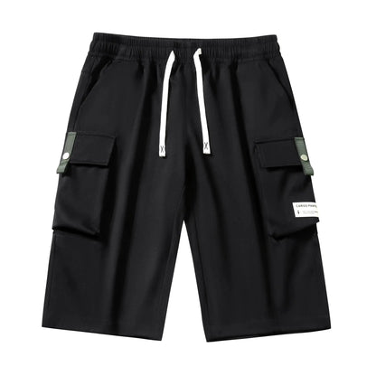 Men'S Summer Casual Cargo Shorts - Elastic Drawstring Waist, Multiple Pockets & Letter Patch Design, Regular Fit Mid-Rise Non-Stretch Fabric for Daily Wear & Leisure Activities, Nontransparent Fabric, Menswear, Minimalist Tiktokshopspringglowup by All Mart Bristol Ltd