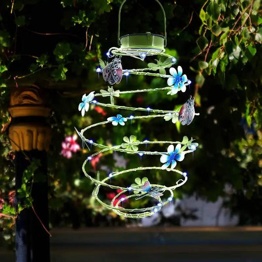 Hanging Solar Spiral Light with Butterflies by Avilo
