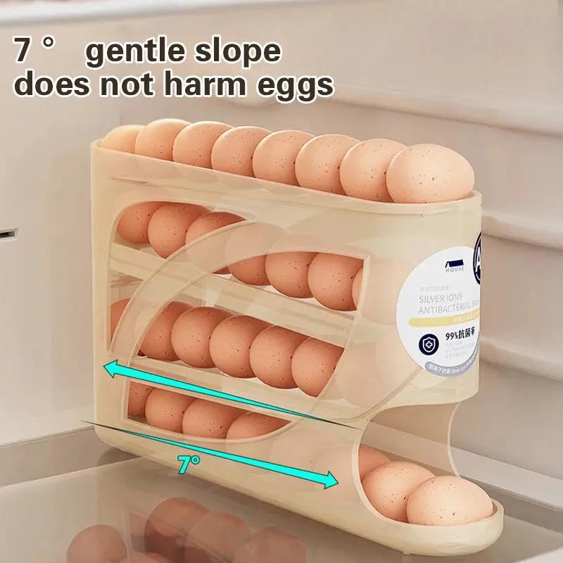 4-Tier Automatic Rolling Egg Rack Refrigerator Egg Storage Container Kitchen Fridge Egg Dispenser Refrigerator Organiser by All Mart Bristol Ltd