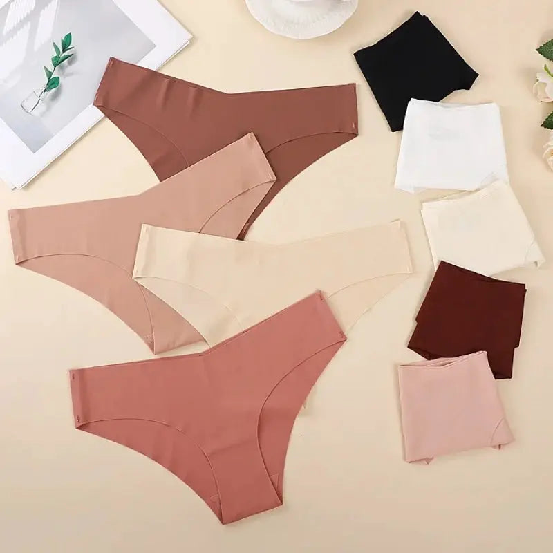 7Pcs/Set Women's V-Waist Panties Seamless Low-Waist Bikin Briefs Ladies Sexy Lingerie Ice Silk No Show Invisible Underwear XS-XL by All Mart Bristol Ltd