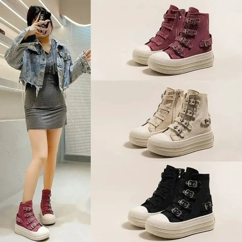 Shoes Women's Spring and Summer 2025 New Casual Versatile High-top Platform Heightened Small Board Shoes by All Mart Bristol Ltd