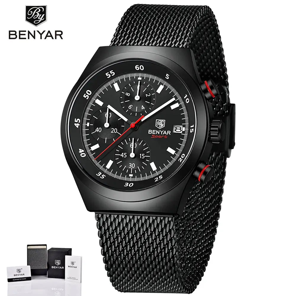 BENYAR Top Luxury Brand Men's Business Leisure Watch Mesh Band Quartz Timing Men's Watch 30 Meter Waterproof by All Mart Bristol Ltd