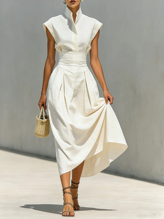 2026 European Style Formal Minimalist Women'S Spring Summer New High Waist Midi Dress, Crew Neck Loose Top, Office Wear Long Skirt by All Mart Bristol Ltd