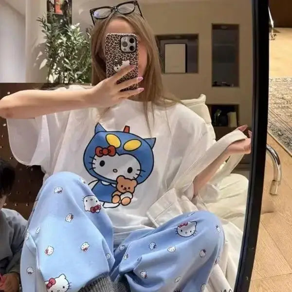 Short Sleeved Hello Kitty Printed T-Shirt Sanrio Women's Summer New Loose Design Versatile Pure Cotton Tops Fun Street Fashion by All Mart Bristol Ltd
