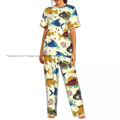Women's Comfort Pajamas Women's Sea Fish Marine Life Short Sleeve Set Sleepwear by All Mart Bristol Ltd