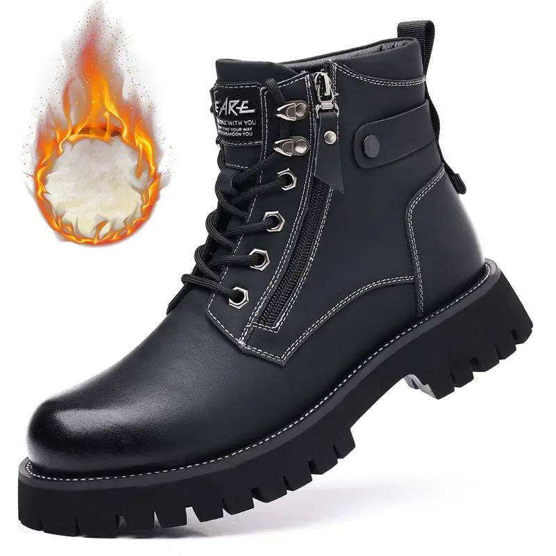 Men's High-top Velvet Thermal Height Increasing Leather Boots by Dropshipman