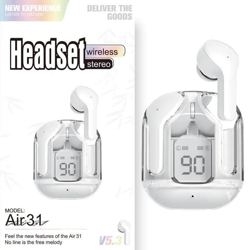 New Mini Transparent Wireless Bluetooth Headset Digital Display ENC Noise Reduction True Wireless Sports Music by Dropshipman
