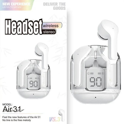 New Mini Transparent Wireless Bluetooth Headset Digital Display ENC Noise Reduction True Wireless Sports Music by Dropshipman