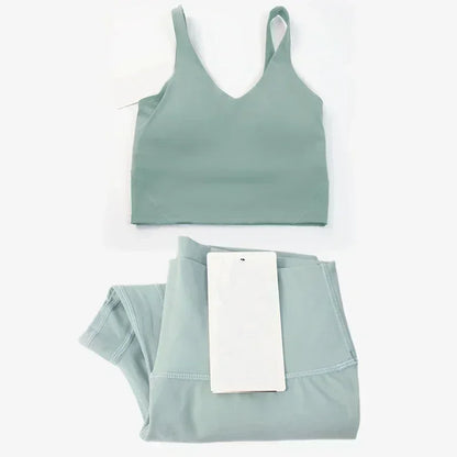 Classic women's 2-piece yoga outfit: U-shaped camisole top & high-waisted nude-feel leggings, suitable for fitness and workout. by All Mart Bristol Ltd