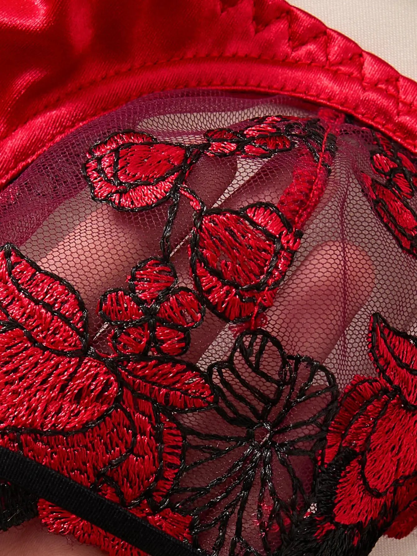 A set of sexy Red lingerie, including a bra and panties with daisy patterns, as well as a comfortable home-style ZA825127 by All Mart Bristol Ltd