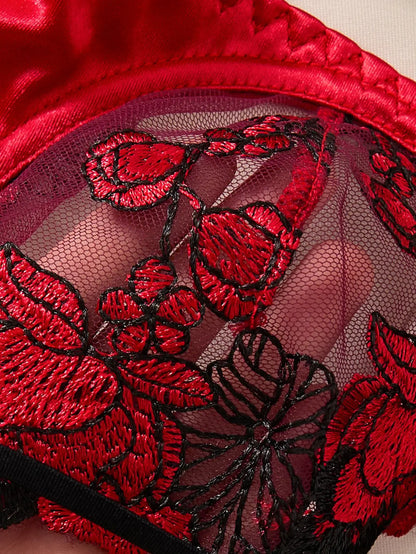 A set of sexy Red lingerie, including a bra and panties with daisy patterns, as well as a comfortable home-style ZA825127 by All Mart Bristol Ltd