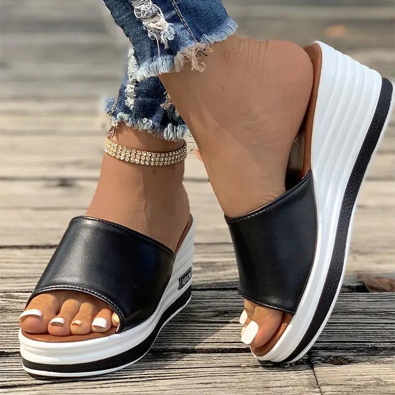Fish Mouth Wedges Sandals Summer Fashion Hollow Design High Heels Slides Slippers Casual Beach Shoes For Women by Dropshipman