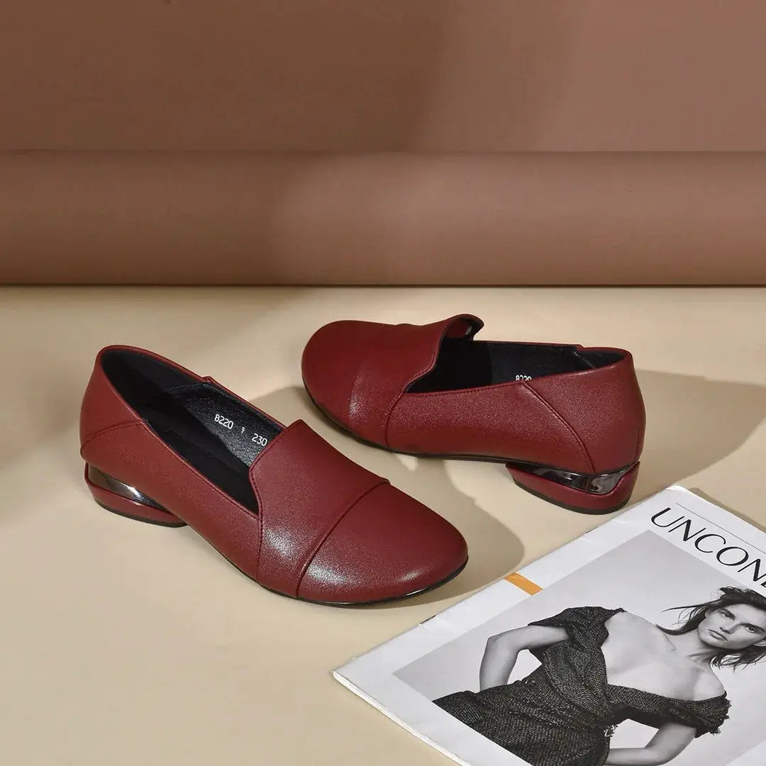 Women's shoes 2026 autumn low heel round toe flat shoes women's work shoes soft leather shallow mouth women's four season shoes by All Mart Bristol Ltd