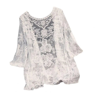 Handcrafted Lace Cardigan Crochet Women Cardigan 2025 3/4 Sleeve Hollow Out Open Front Sheer Sweater Boho Summer Knit Shrug by All Mart Bristol Ltd