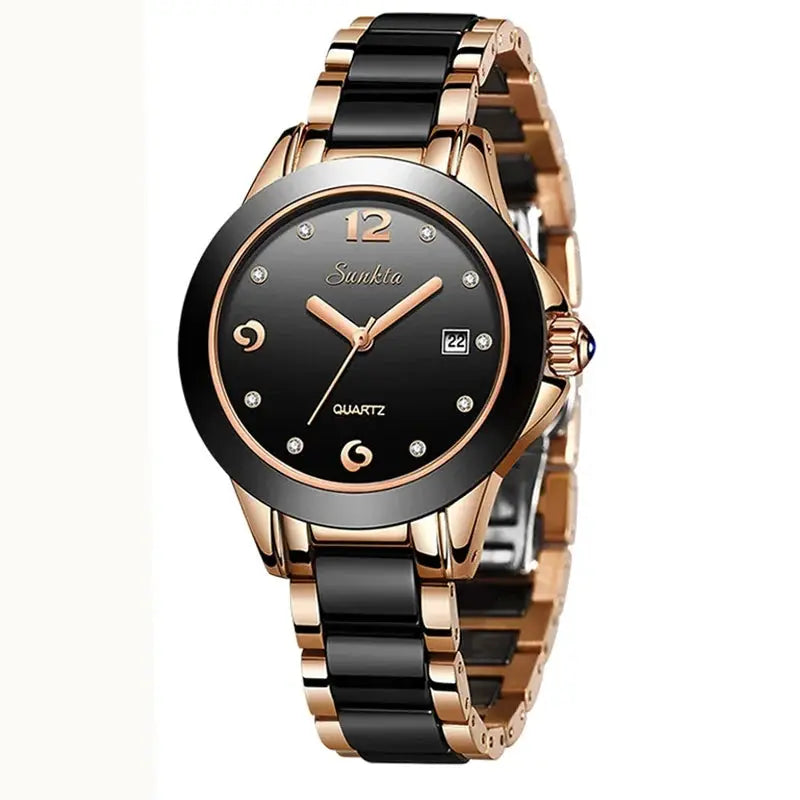 Sunkta Fashion Casual Quartz Woman Watch Elegant Luxury Ceramics Diamond Calendar Waterproof Ladies Women's Watches Montre Femme by All Mart Bristol Ltd