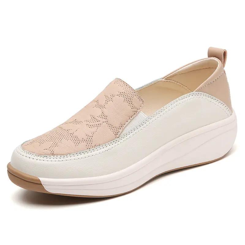Womens Chunky-soled White Sneakers With A High Heelslip-on Style by Dropshipman