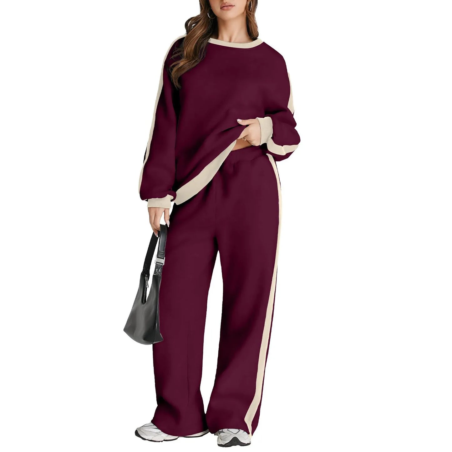 Cross-Border Spring and Autumn Casual Elegant Simple Color-Block Long Sleeve Fashion Loose Commuter Style Base Pullover Sweatshi by All Mart Bristol Ltd