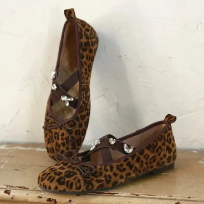 Embroidery Flower Ballet Flats Women Rhinestone Leopard Shallow Casual Footwear Female Comfy Fashion Brand Mary Jane Shoes Women by All Mart Bristol Ltd
