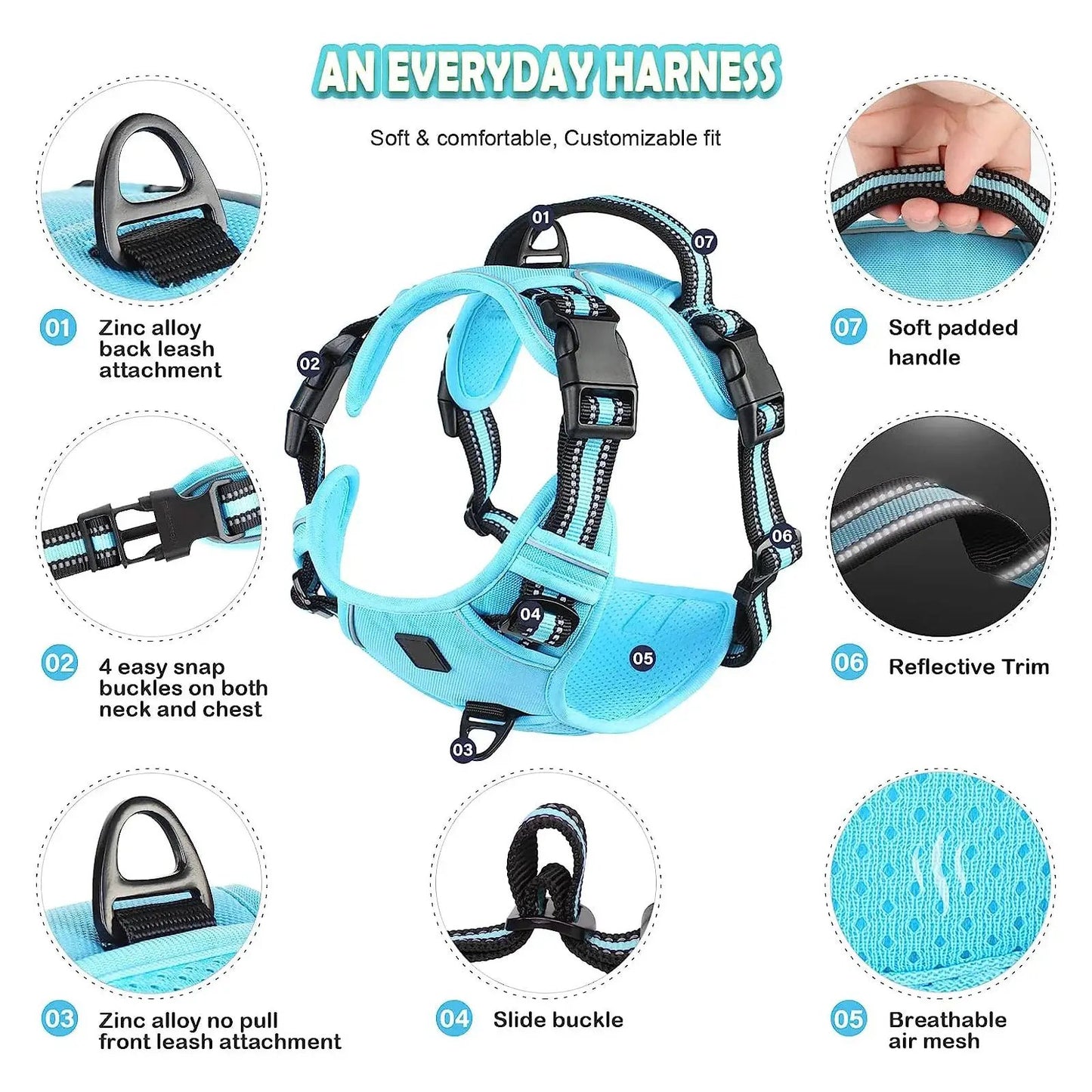 No Pull Dog Harness, Adjustable Soft Padded Pet Vest with Easy Control Handle by All Mart Bristol Ltd
