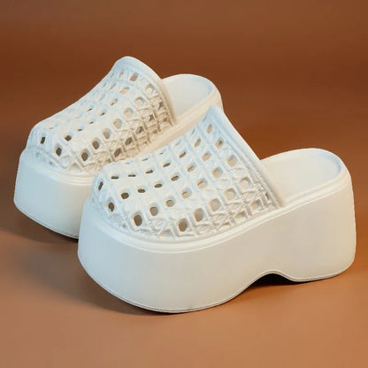 Chunky Thick Sole 7cm Platform Slippers Women Hollow Perforated Breathable Mules Shoes Concise Woman Height Boost Summer Slides by All Mart Bristol Ltd