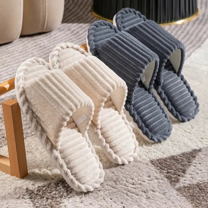 Open-Toe Breathable House Slippers for Women, Non-Slip Indoor Flat Comfort Striped/Solid Bathroom Slides for Hardwood Floors by All Mart Bristol Ltd
