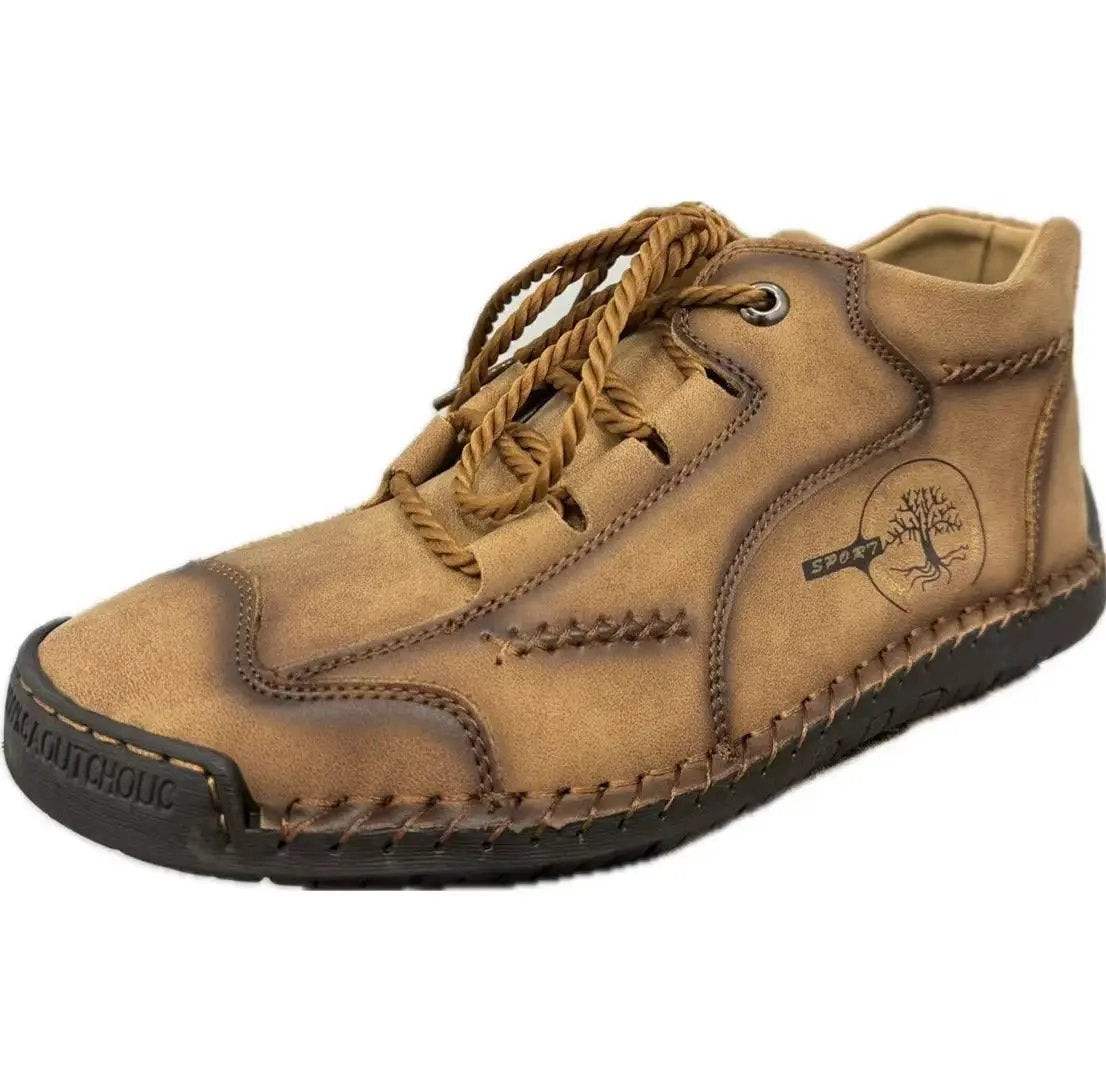 Men's Autumn Sewing High-top Leather Flat Outdoor Work Clothes Casual Shoes by Dropshipman