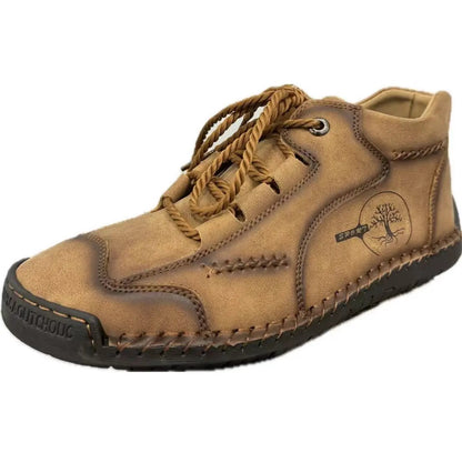 Men's Autumn Sewing High-top Leather Flat Outdoor Work Clothes Casual Shoes by Dropshipman
