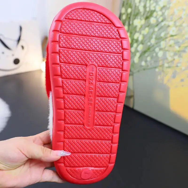 Newest 2025 Creative Strawberry Fur Slippers with Stem Ladies Platfrom EVA Plush Slides Shoes for Women Brand Plush Slippers by All Mart Bristol Ltd