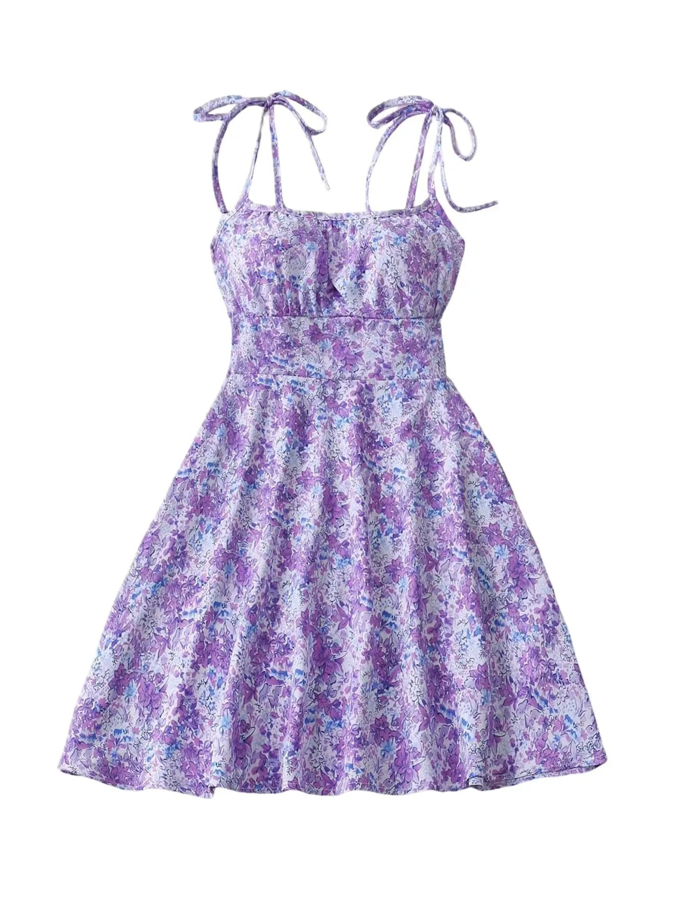 Floral Print Dress Summer Sweet A- Line Waist Trimming Dresses Women's Slimming Casual Clothing by Dropshipman