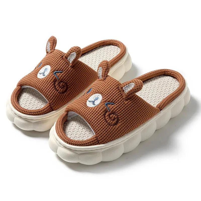 Cartoon Open Toe Couple Hemp Slippers by Dropshipman