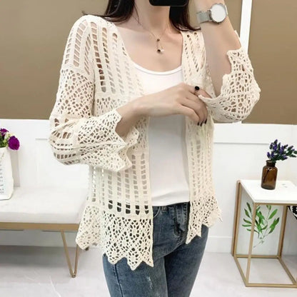 Handcrafted Lace Cardigan Crochet Women Cardigan 2025 3/4 Sleeve Hollow Out Open Front Sheer Sweater Boho Summer Knit Shrug by All Mart Bristol Ltd
