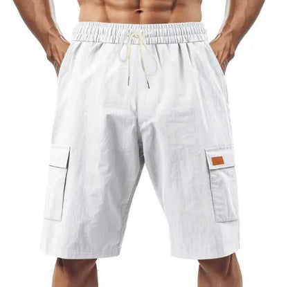 Loose Sports And Leisure Solid Color Linen Drawstring Shorts by Dropshipman