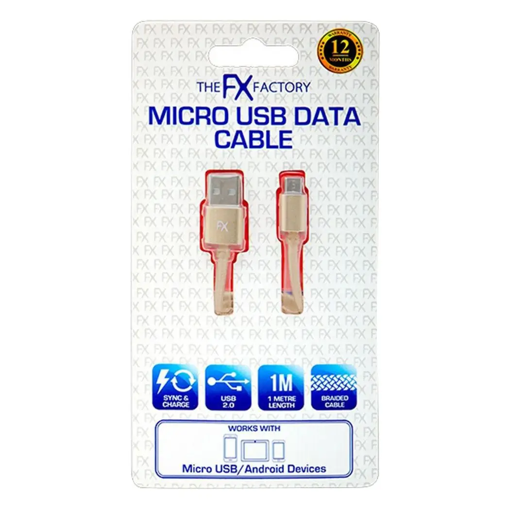 Fx Braided Micro USB Data Cable, Gold, Rose Gold, Space Grey, Silver[Gold] by FX