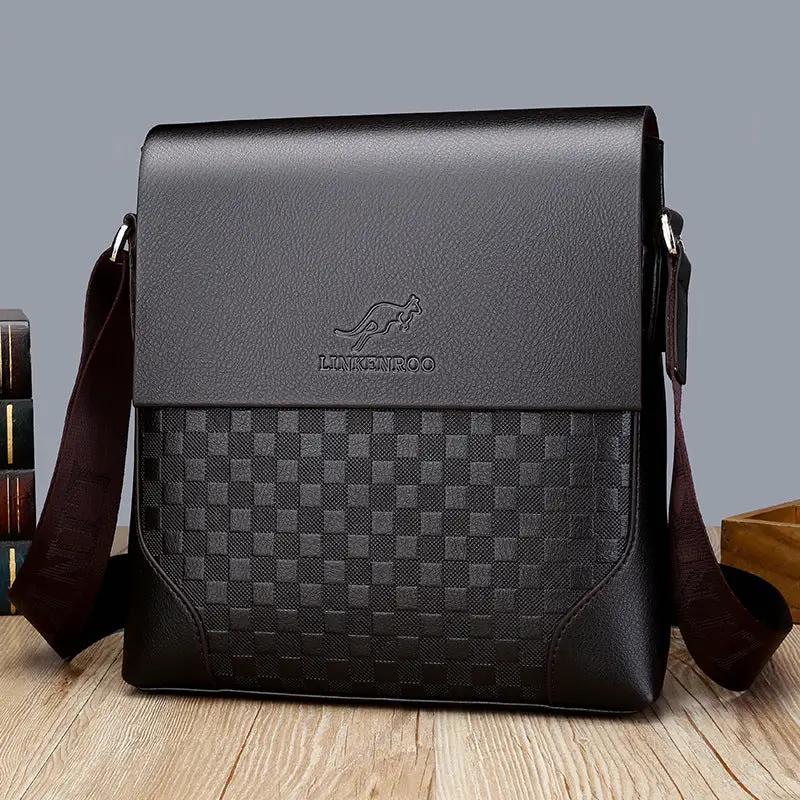 Men's Cross-body Chessboard Vintage Leather Bag by Dropshipman
