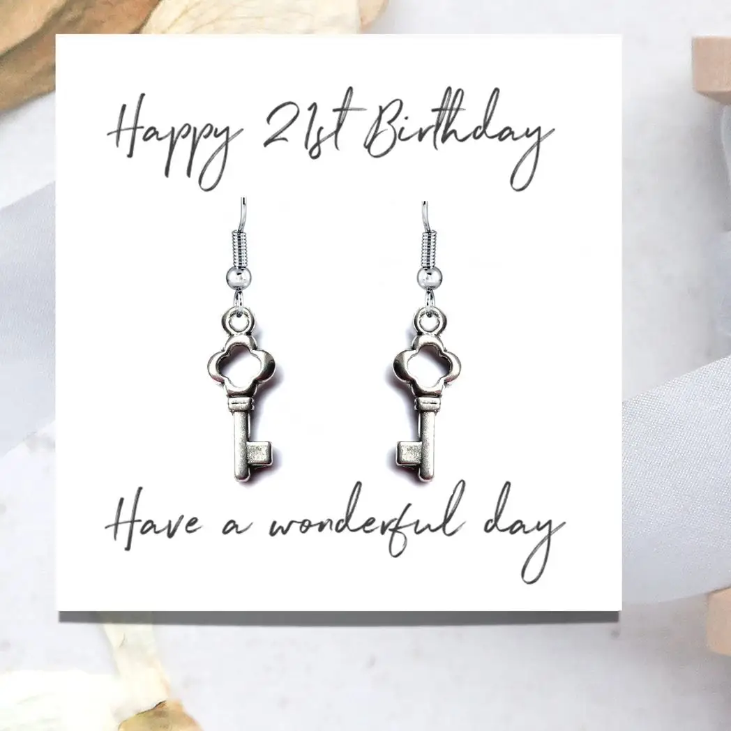 Happy 21st Birthday Earrings & Message Card by Aye Do Gifts